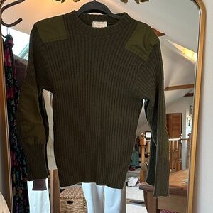 Olive Crewneck Sweater with Shoulder Patches (unisex)